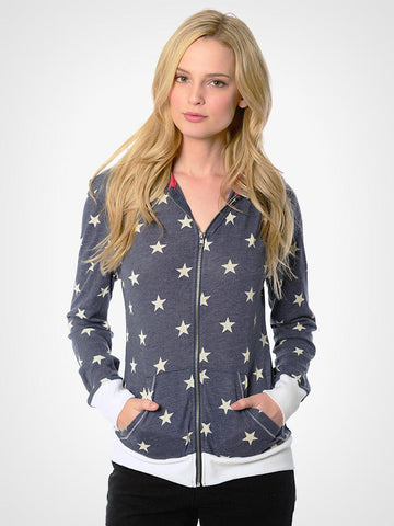 Star Print Zip Hoodie