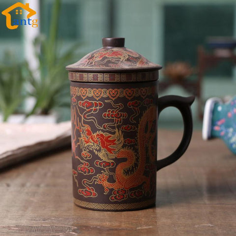 Beautifully Hand Crafted Chinese Yixing Tea Mug with Filter/Infuser.  Capacity 10oz