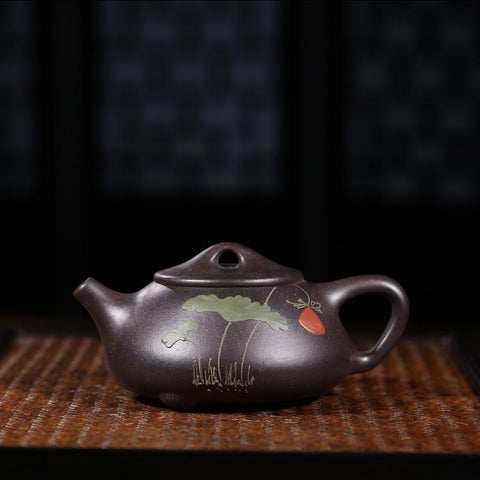 New Arrival Yixing Teapot Black Lotus pot stone Gourd ladle Purple Clay Tea Pot Cup Kettle Handmade 220ml