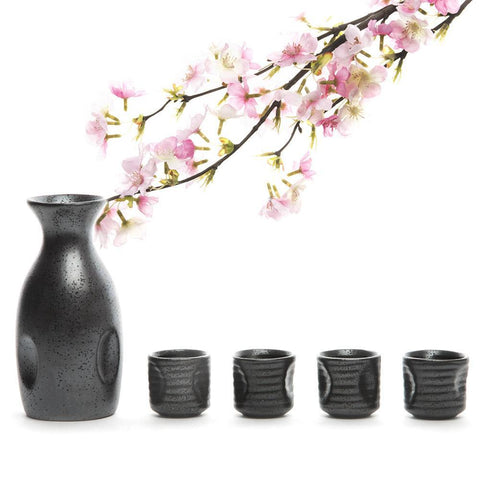 Chinese Handpainted Ceramics Pottery Wine Set 1 Sake Pot + 4 Sake Cups Handmade Chinese Tea Pot Pottery Porcelain Sake Cups Set