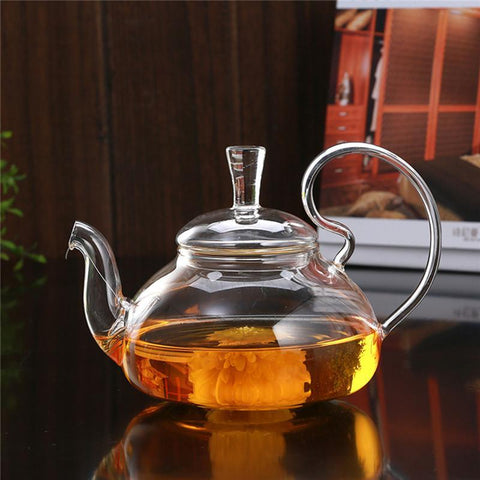 750ml Elegant Heat Resistant Glass Teapot Infuser Flower Tea Pure Coffee Pot  High Handle With Stainless Steel Filter Tea Kettle