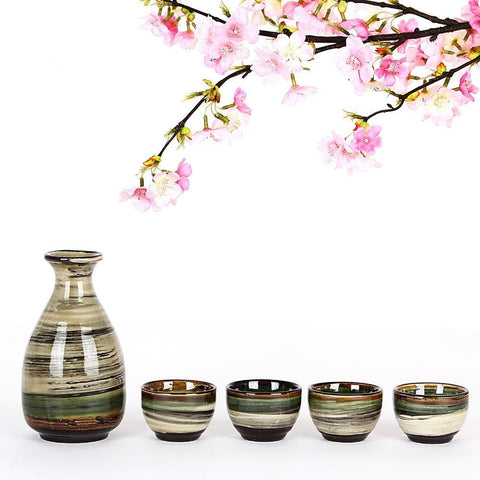 5pcs Chinese Tea Pot Set Handmade Ceramics Wine Cup Pottery Sake Set Japanese Cuisine Sake Bottle Pot Set Porcelain Sake Cup Set