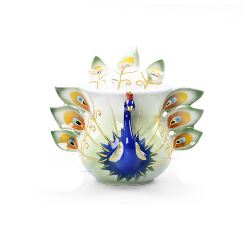 Peacock Coffee Milk Pot,3D Color Enamel Porcelain Teapot Creative Ceramic Mug