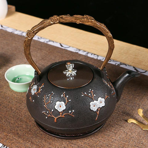 Floral Half Handmade Kung Fu Tea Pot Chinese Cast Iron Tea Pot Tetsubin Kettle Enamel Teapot Boiling Kettle Infuser Tea Strainer