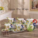 New Color Enamel Peacock Coffee Pot Kettle Mug Cup Sets Creative Bone China Tea Milk Drinkware