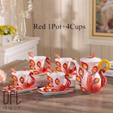 New Color Enamel Peacock Coffee Pot Kettle Mug Cup Sets Creative Bone China Tea Milk Drinkware