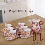 New Color Enamel Peacock Coffee Pot Kettle Mug Cup Sets Creative Bone China Tea Milk Drinkware