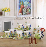 New Color Enamel Peacock Coffee Pot Kettle Mug Cup Sets Creative Bone China Tea Milk Drinkware