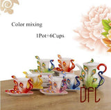 New Color Enamel Peacock Coffee Pot Kettle Mug Cup Sets Creative Bone China Tea Milk Drinkware