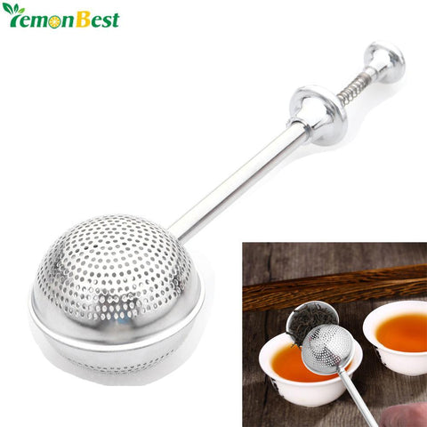 2017 Diameter High Quality Convenient Ball Shaped Stainless Steel Silver Push Style Tea Infuser Strainer Tea Infuser Tool