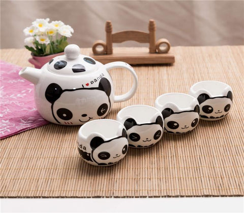 Lovely cartoon panda Coffee tea set, Chinese Style handmade ceramic pot cup with gift box, kung fu tea set
