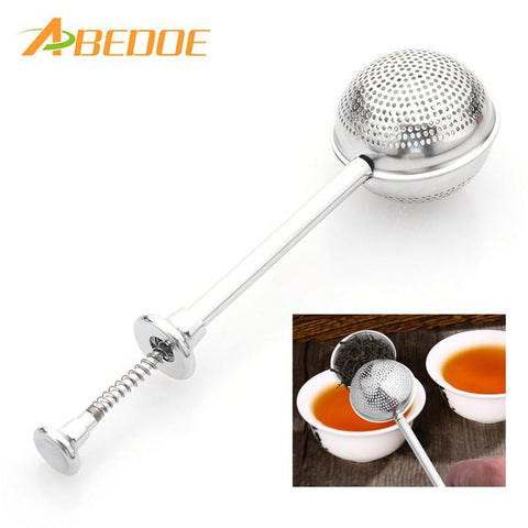 ABEDOE High Quality Convenient Ball Shaped Stainless Steel Silver Push Style Stretched Tea Infuser Strainer Tea Infuser Tool