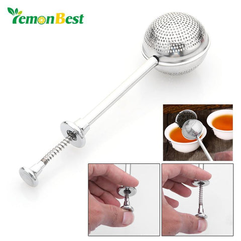 LemonBest Diameter High Quality Convenient Ball Shaped Stainless Steel Silver Push Style Tea Infuser Strainer Tea Infuser Tool