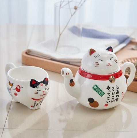 Cute Cartoon Cups Plutus Cat Teapots Coffee Milk Sets Creative Ceramic Tea Pots Cup Mugs Child Xmas Gifts