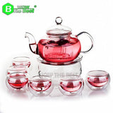 8 pcs Tea Set High Quality 1pc Tea pot + 6pcs Cups +1pc Warmth Teaware Flowers Tea Sets Teapot With Filter