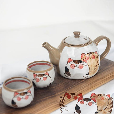 Plutus Cat Coffee Sets Creative Cartoon Tea Pot Cup Ceramic Home Milk Mugs Cute Japanese Teapot 1 Pot and 2 Cup