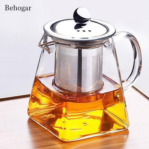Behogar 350ml Clear Glass Sqaure Teapot High Temperature Resistant Loose Leaf Flower Tea Coffee Pot w/Infuser Strainer And Lid