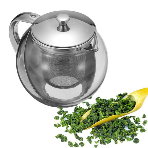 750ML Clear Resistant Glass Teapot With Stainless Steel +Glass Infuser Strainer Loose Leaf Kung Fu Puer Tea Set Coffee Pot Tool