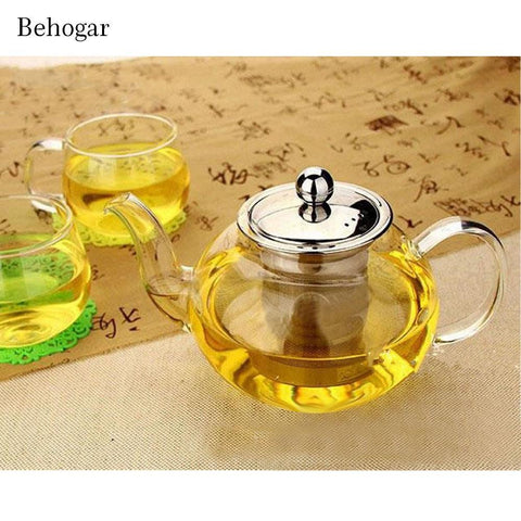 Behogar 1000ml Clear Glass Teapot High Temperature Resistant Loose Leaf Flower Tea Pot with Stainless Steel Infuser Strainer Lid