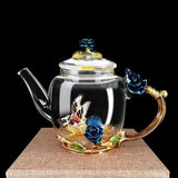 Enamel Glass Teapot Luxury Rose Crystal Glass Flower Tea Pot High-Grade Heat-Resistant Glass Tea Pot Valentine's Day Gift 280ml