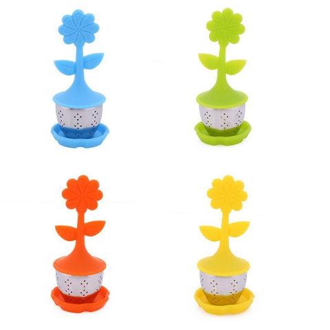Multicolor Flower Tea Filters Pot Home Tea Strainers Device Tea Teaspoon Infuser Silicone Stainless Steel 110*52*45mm 4 Color