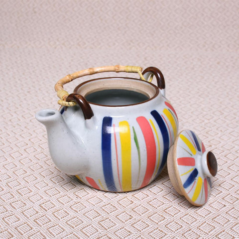 CoffeeTea Sets HandPainted Stoneware Vintage Glazed Tea Kettle Teapot With Woven Handle Tea Pot Tea Infuser